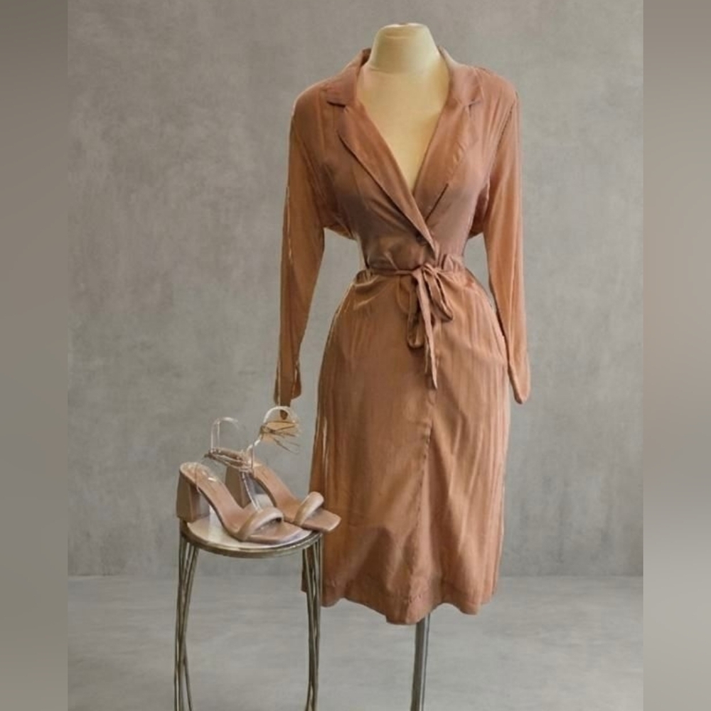 Elegant Tan Wrap Dress